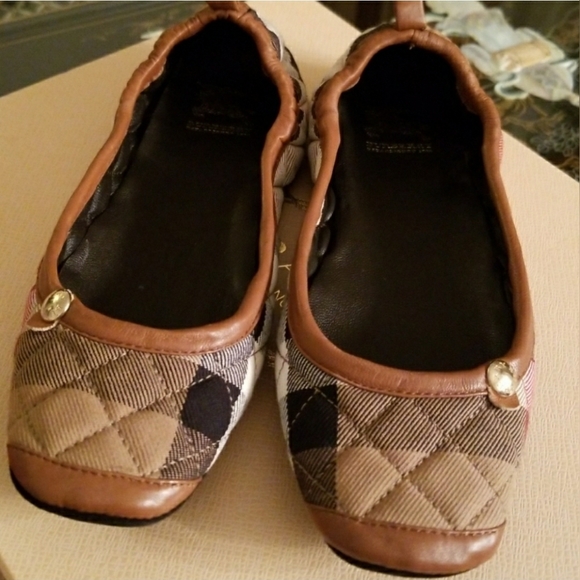 Burberry Brit Italy Designer Ballet Flats Quilted Plaid Sz 4 - Picture 3 of 10